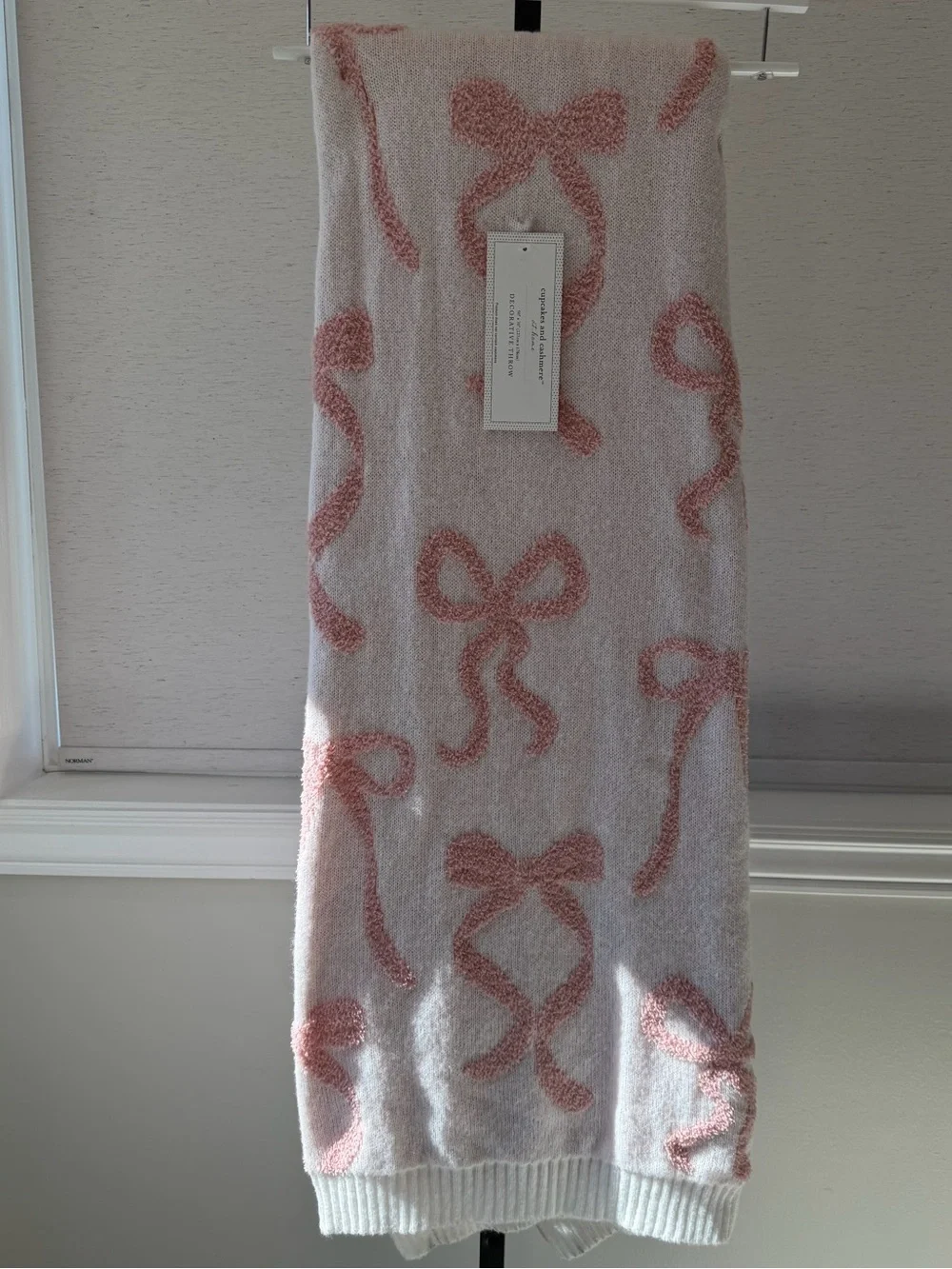 cupcakes & cashmere Pink Bow Motif Decorative Throw